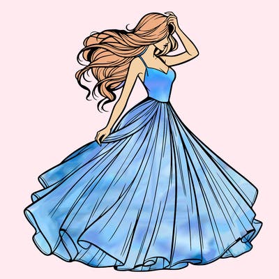 realistic woman with dress flowing in the wind