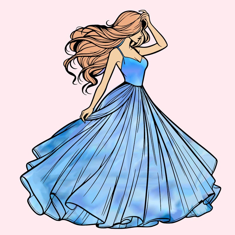 realistic woman with dress flowing in the wind