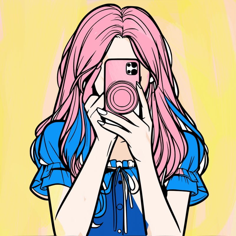 a realistic girl holding her phone taking pictures