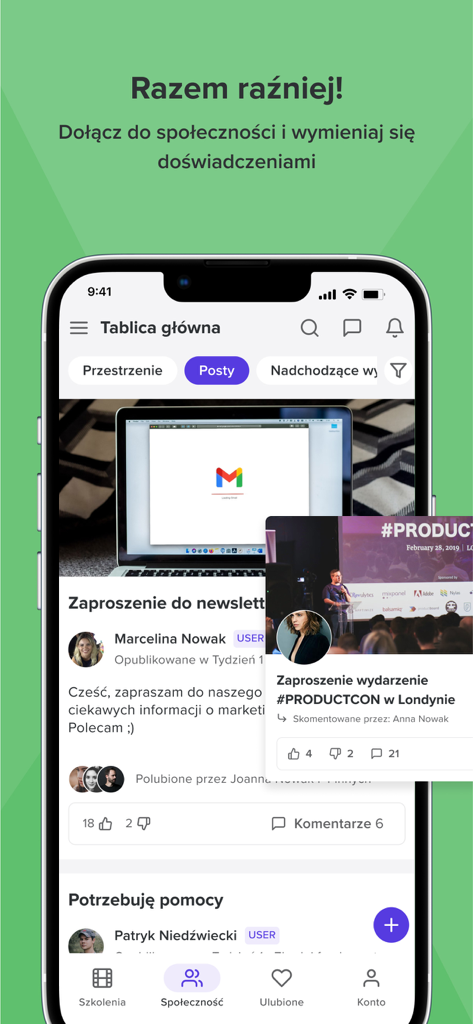 Web To Learn GO Mobile App Social Community Feed, der Benutzerbeiträge und Interaktionen anzeigt