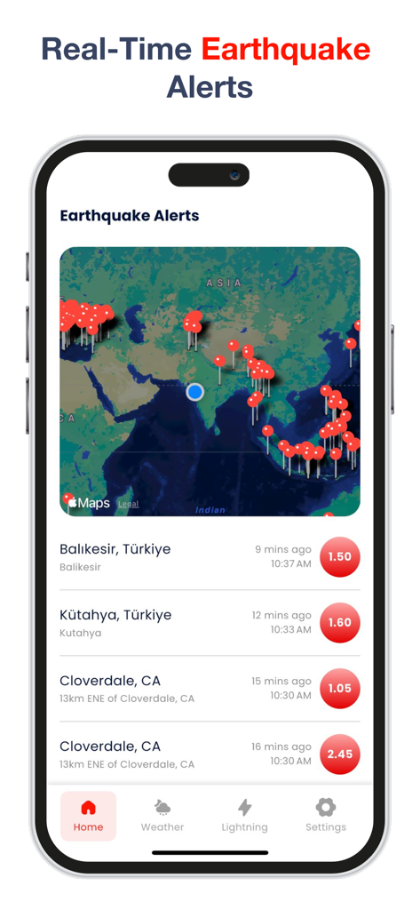 My Earthquake - alerts and map - Alertas de terremoto em tempo real em um mapa e lista com detalhes de magnitude