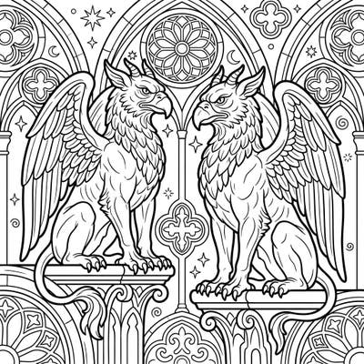 Unleash your creativity with this magnificent Gargoyle Griffins coloring page, specially designed for seniors. Its clear, bold lines and intricate gothic details offer a relaxing and engaging artistic experience.