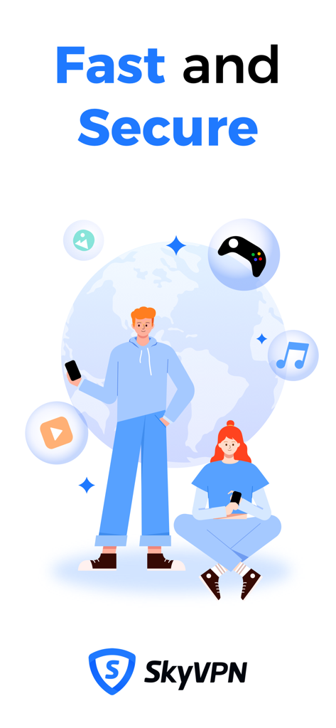 Young adults using SkyVPN for secure access to gaming and entertainment content