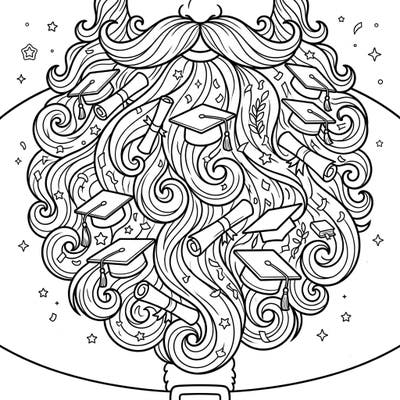 Merge festive holiday cheer with academic achievement in this delightful Santa's Beard Graduation coloring page. Discover intricate details of caps, diplomas, and festive confetti woven into Santa's iconic beard, perfect for celebrating success.