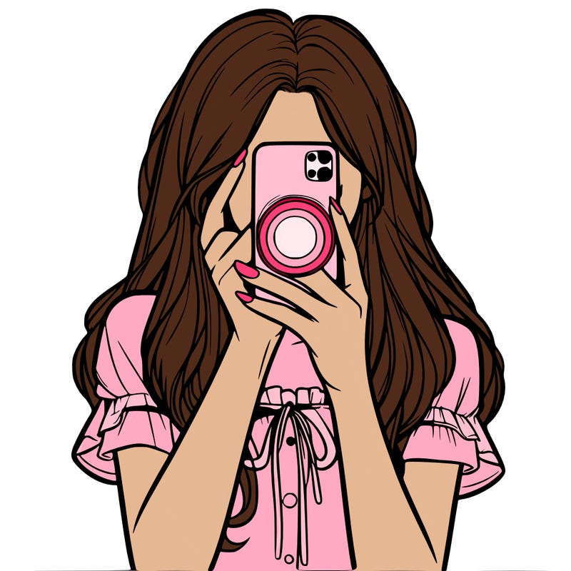 a realistic girl holding her phone taking pictures