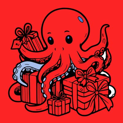 an octopus wrapping gifts