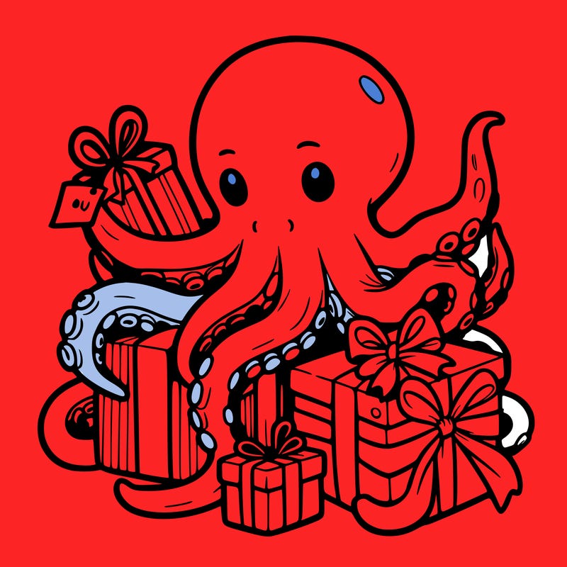 an octopus wrapping gifts