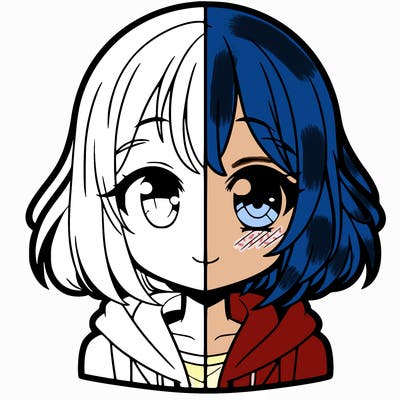 animated girl half anime