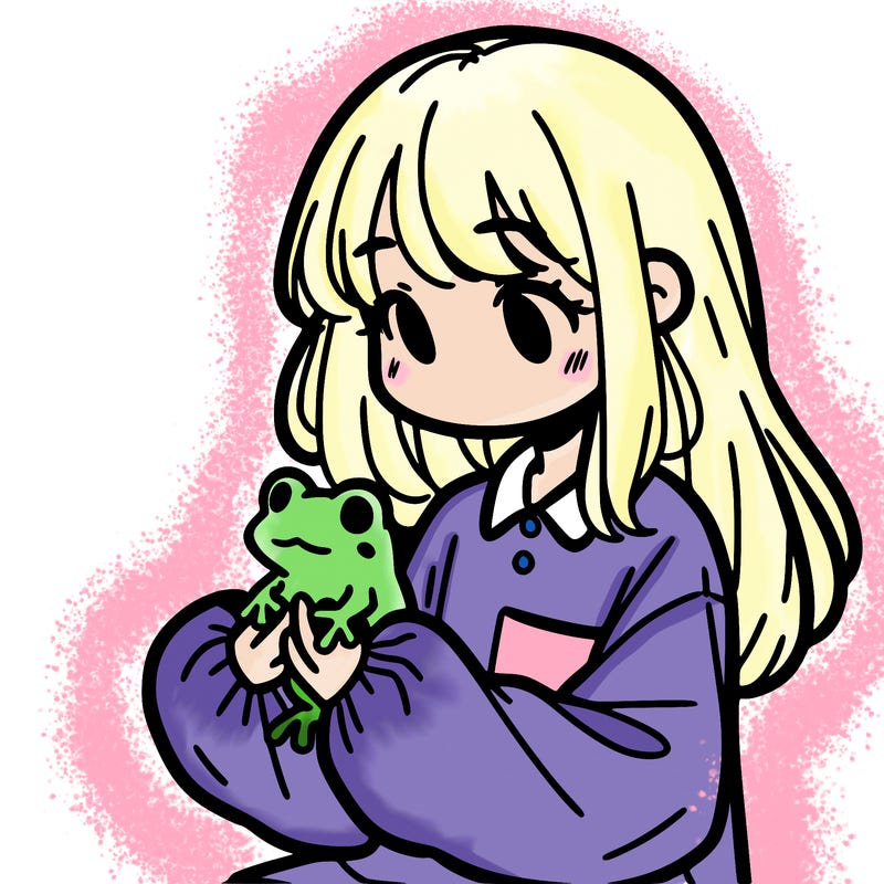 girl with long hair and a oversized shirt. and she is holding a frog