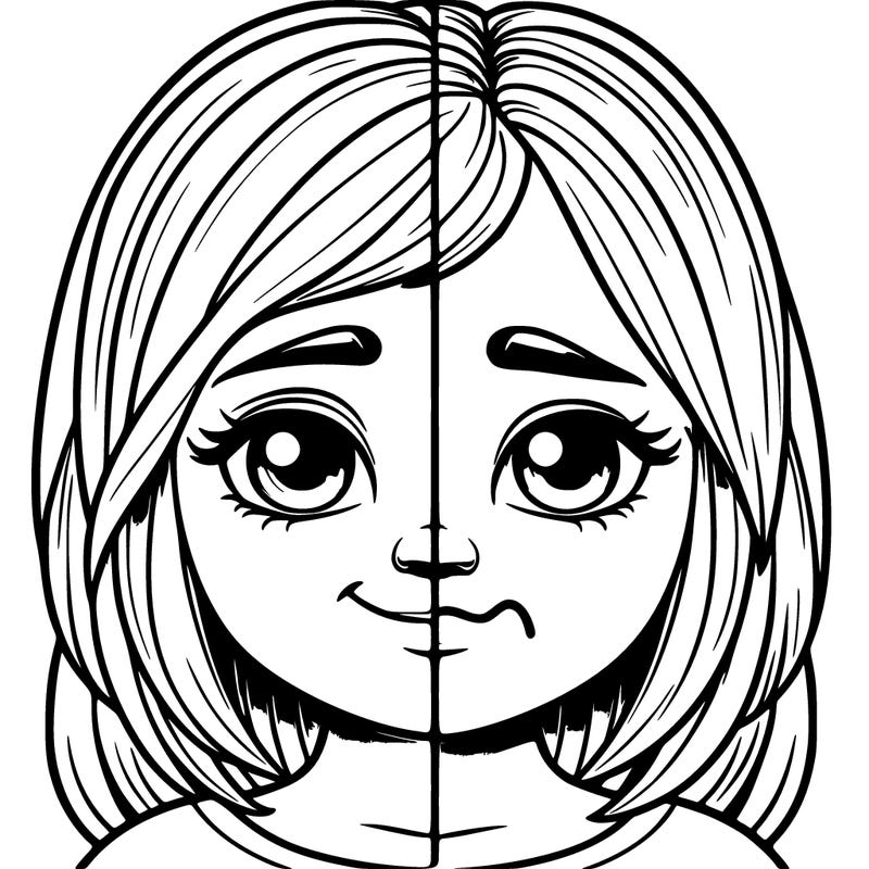 realistic girl split showing masking one half smiling the other sad