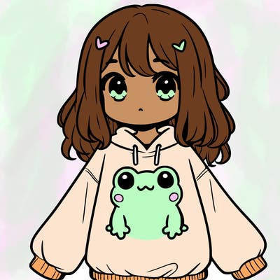 girl wearing frogging sweatshirt
