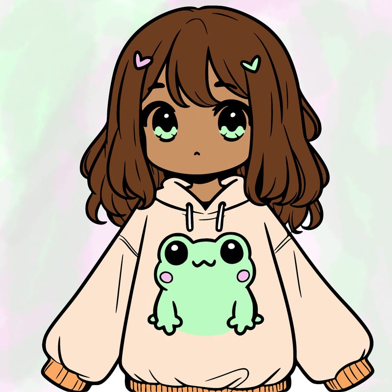 girl wearing frogging sweatshirt