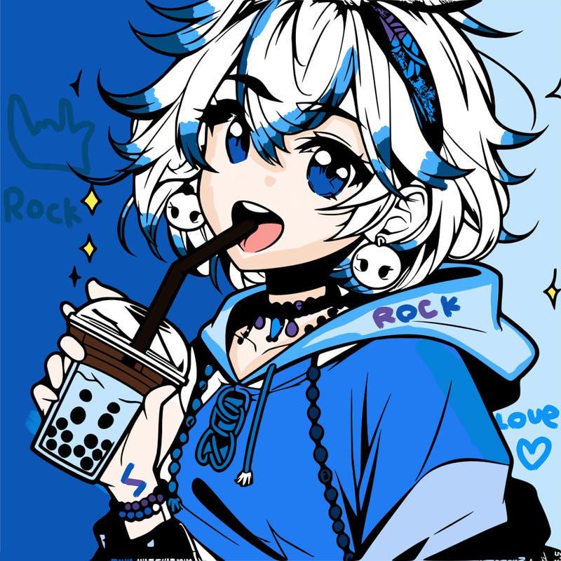 hot baddie anime girl drinking boba and biting the straw