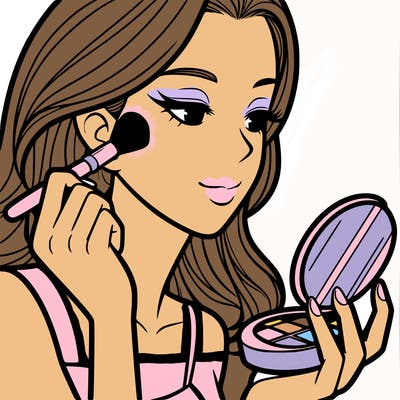 little girl putting on makeup