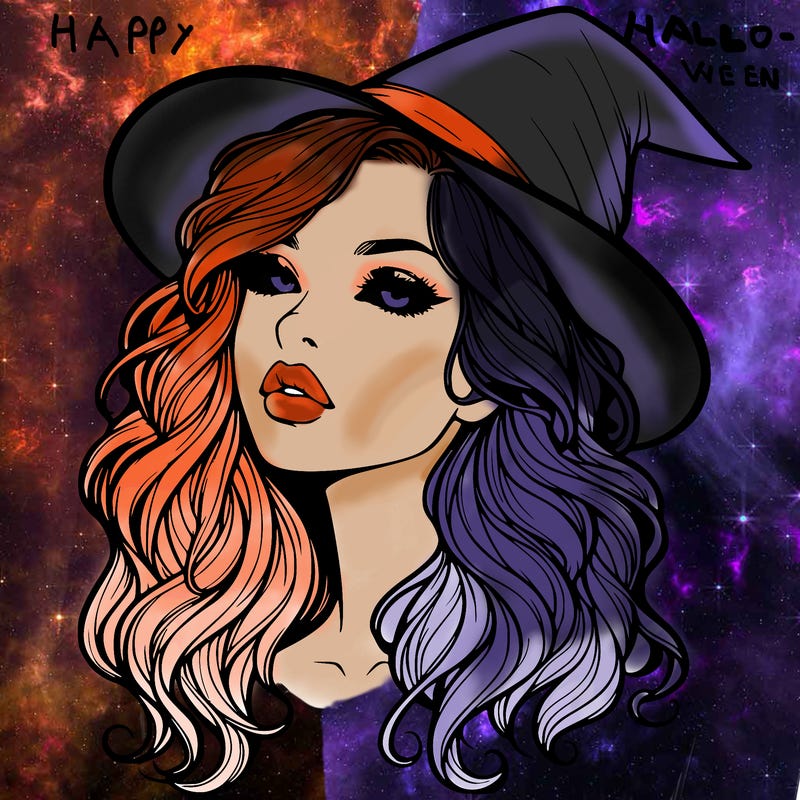 realistic witch girl with wavy hair and lips
