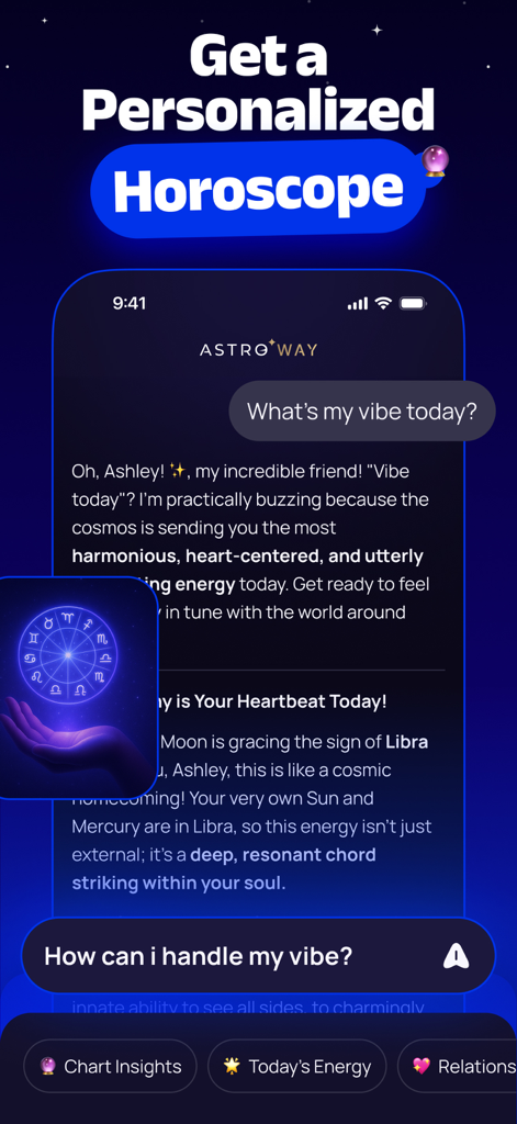 Astro Way - Personal Astrology - Personalized AI horoscope chat interface in the Astro Way app