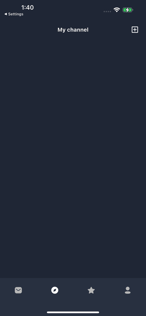 Space Player: Your Video World - Screenshot of the empty My Channel section in the Space Player app with minimalist dark UI