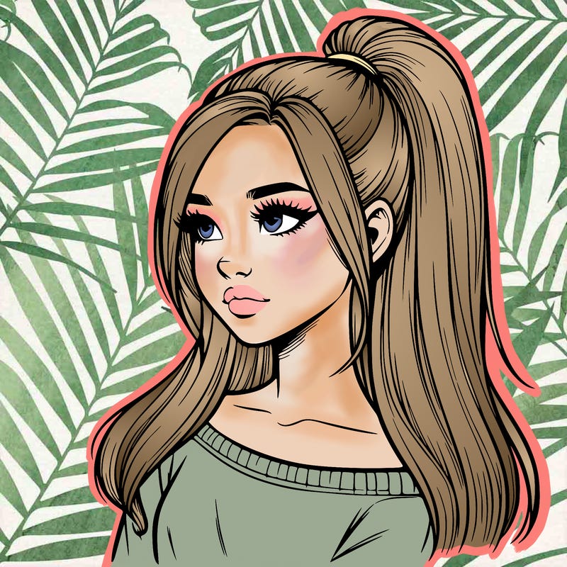 realistic girl with a high ponytail