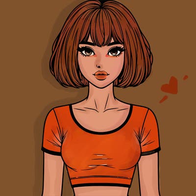 realistic woman with short hair bob cut with a crop top