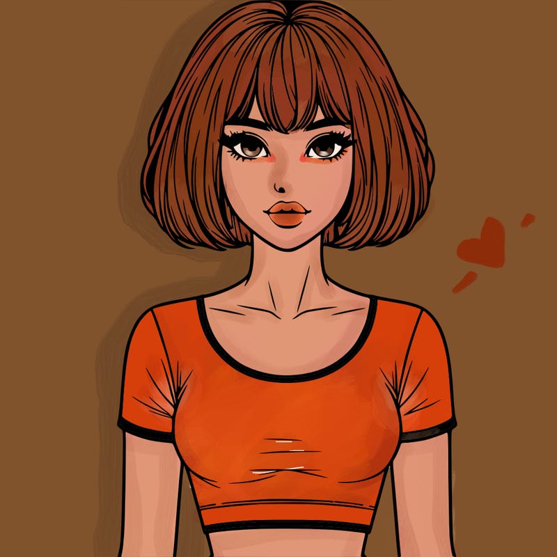 realistic woman with short hair bob cut with a crop top