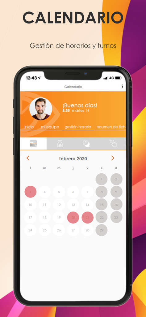 VisualTime Portal app calendar view showing employee schedule and shift management on a mobile interface