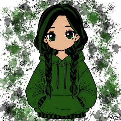 a realistic girl with a oversized hoodie and she has braids