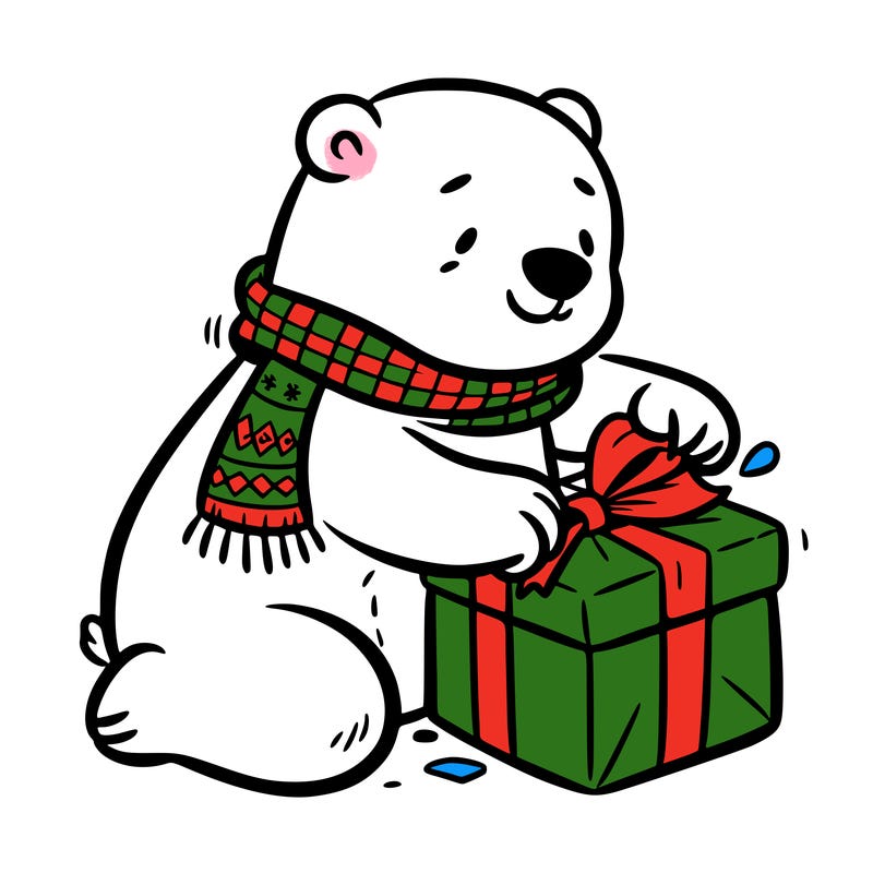 polar bear wrapping a present