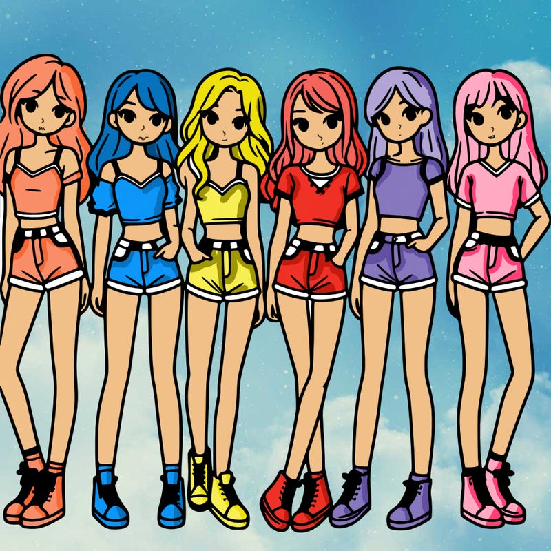 a group of girls wearing crop tops and shorts