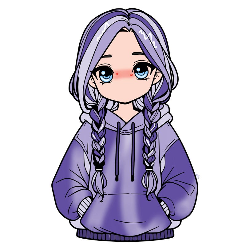 a realistic girl with a oversized hoodie and she has braids