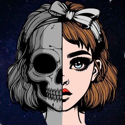 realistic girl with half skull mask