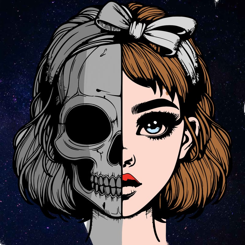 realistic girl with half skull mask