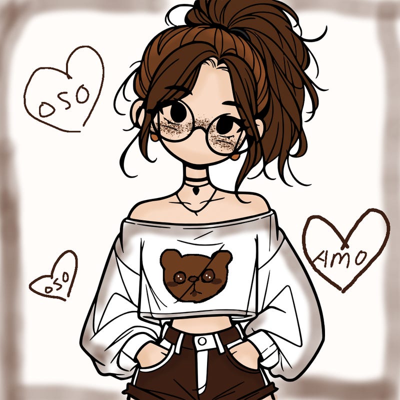 girl with a messy ponytail glasses a baggy crop top and jean shorts