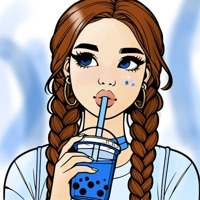 realistic girl with braided hair drinking boba