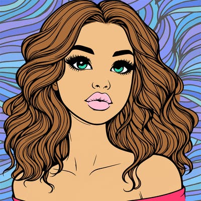 realistic girl with wavy hair and lips