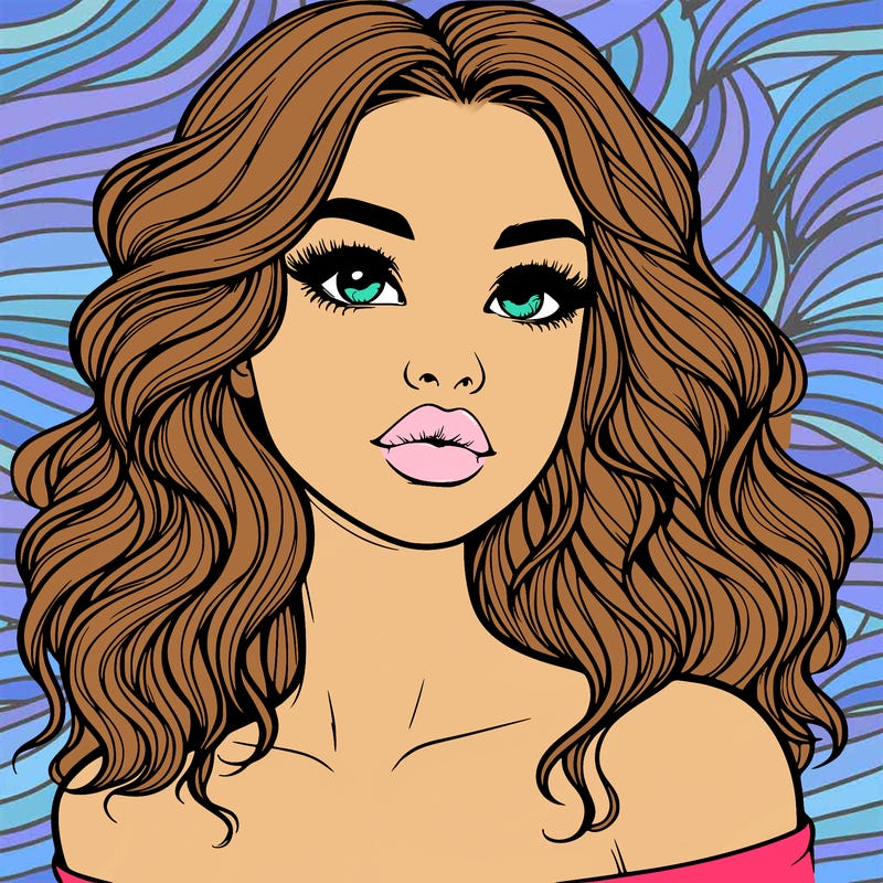 realistic girl with wavy hair and lips