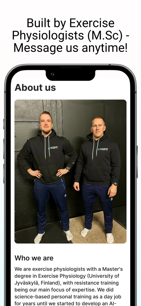 AITOFIT - Gym Workout Coach - Two exercise physiologists with Masters degrees who developed the AITOFIT app