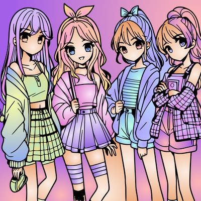 teen manga girls group of 4