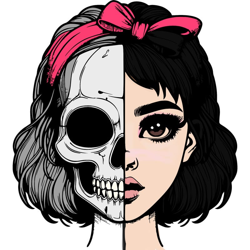 realistic girl with half skull mask