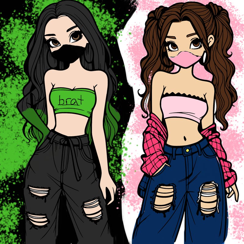 2 girls in crop tops and baggy jeans ripped