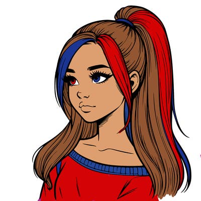 realistic girl with a high ponytail