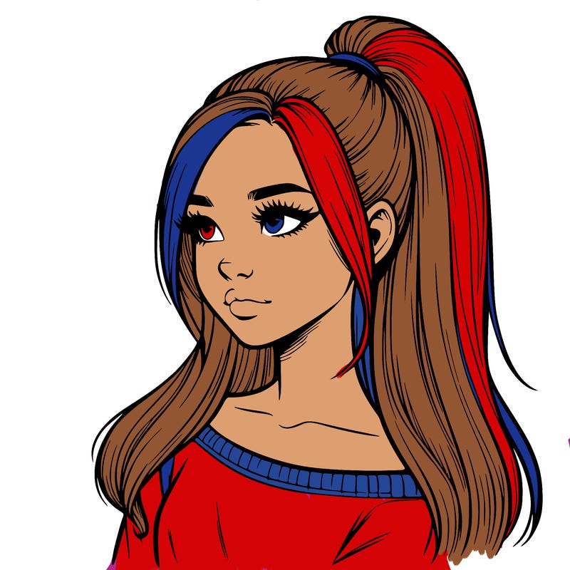 realistic girl with a high ponytail