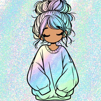 girl with baggy sweatshirt and messy bun