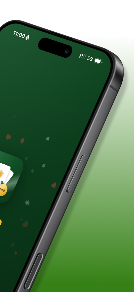 Burraco Manager - A close up of an iPhone screen showing the Burraco Manager app interface with floating card suit icons on a green background.