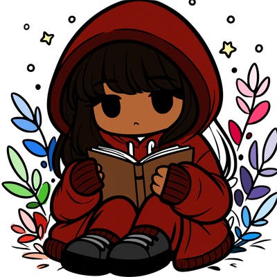 girl in oversized hoodie reading a book