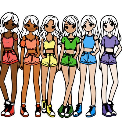 a group of girls wearing crop tops and shorts