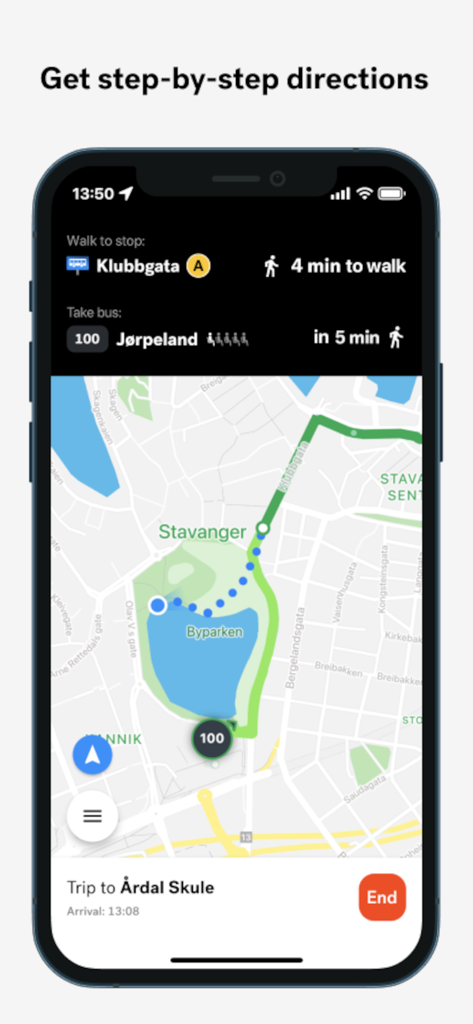 L'app Kolumbus che mostra indicazioni passo dopo passo e mappa live per il trasporto pubblico.