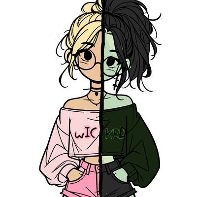 girl with a messy ponytail glasses a baggy crop top and jean shorts