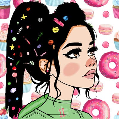 realistic girl with buns on the top of her head