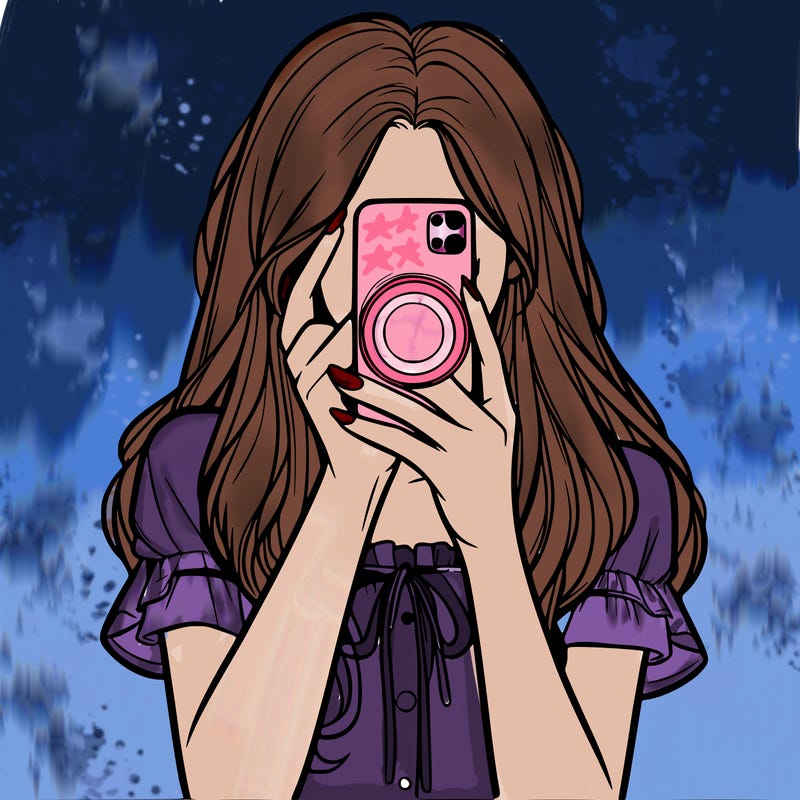 a realistic girl holding her phone taking pictures