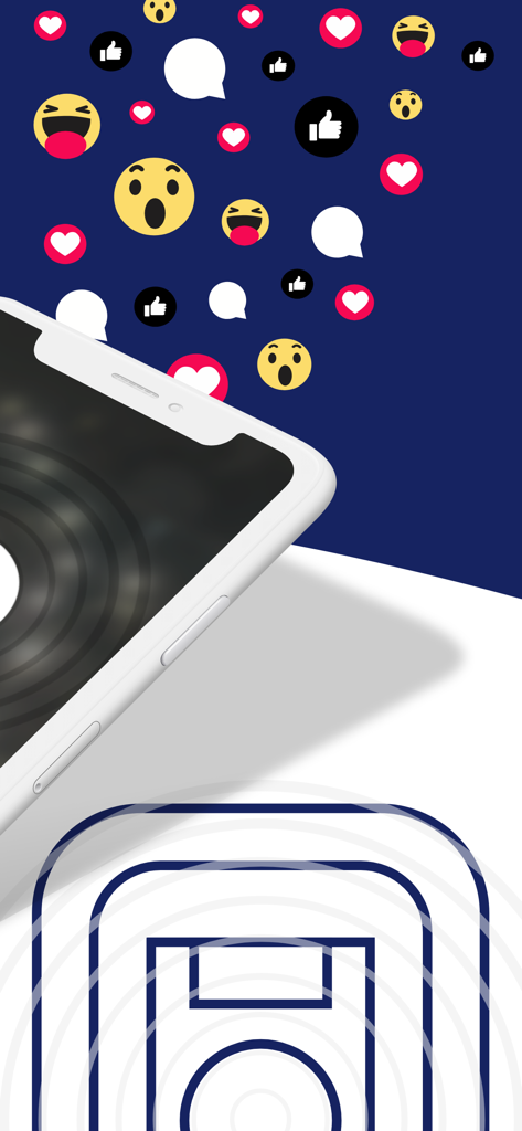 Stadium FX - Graphic showing a smartphone surrounded by floating social media reaction icons like hearts and emojis above a stadium court illustration